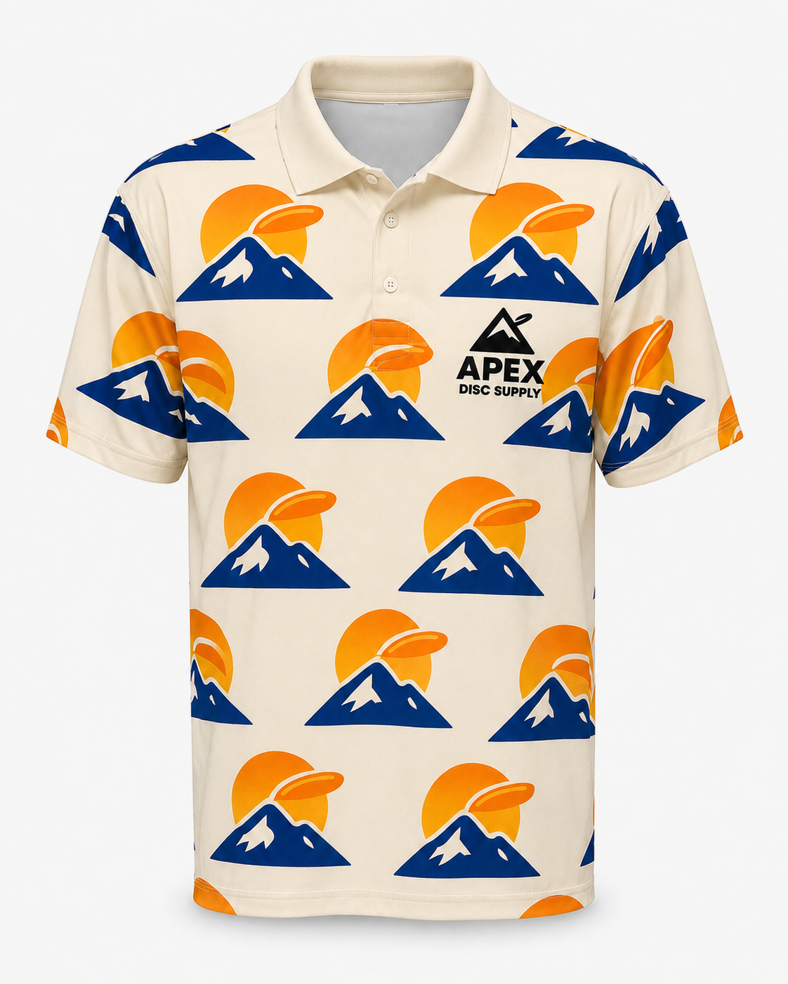 Disc Golf Polo - Mountain Disc/Sunset Design - Cream