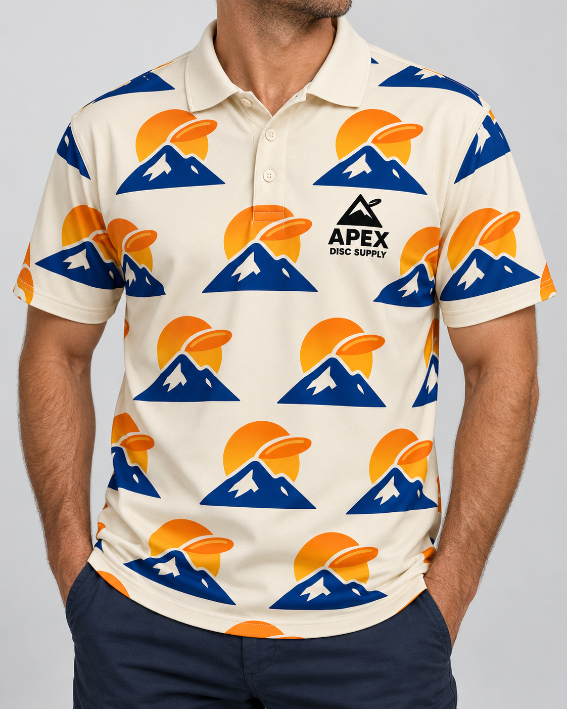 Disc Golf Jersey Polo Mountain Sunset Throw Design Apex Disc Supply