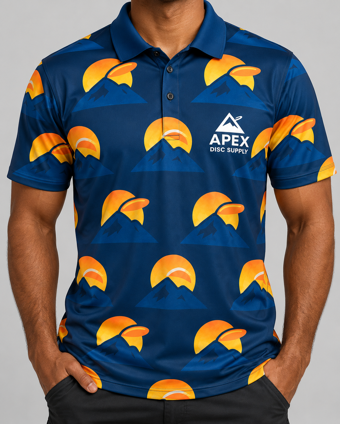Disc Golf Jersey Polo Mountain Sunset Throw Design Apex Disc Supply
